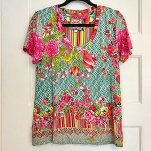 Johnny Was tee t-shirt soft bamboo knit short sleeve V neck S